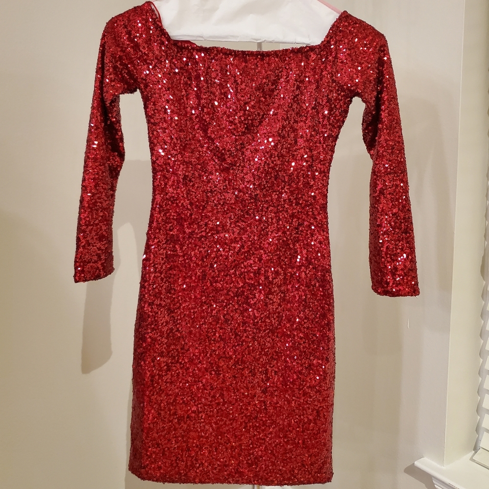 ❣Sparkling Holiday Sequin Red Dress❣